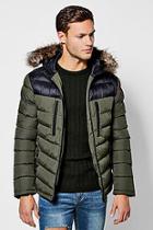 Boohoo Colour Block Faux Fur Trim Hooded Puffer