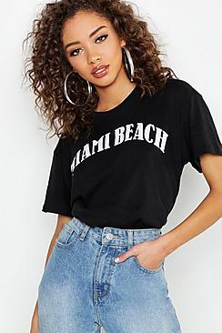Boohoo Tall Miami Beach Slogan T-shirt