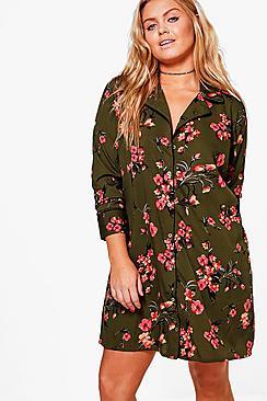 Boohoo Plus Eleanor Floral Oriental Printed Shirt Dress