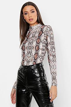Boohoo Tall High Neck Snake Print Top