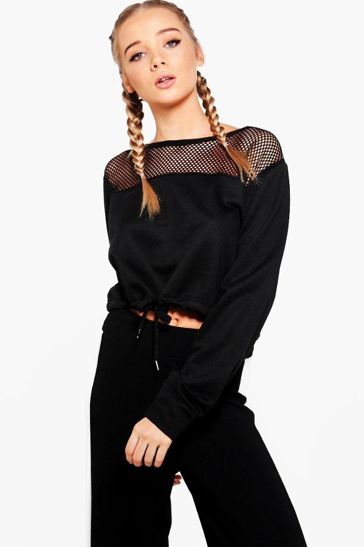 Boohoo Ellie Sports Mesh Drawstring Sweatshirt Black