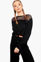 Boohoo Ellie Sports Mesh Drawstring Sweatshirt Black