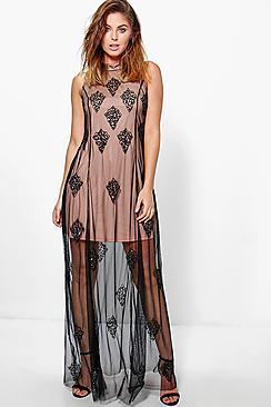 Boohoo Boutique Jelena High Neck Beaded Maxi Dress