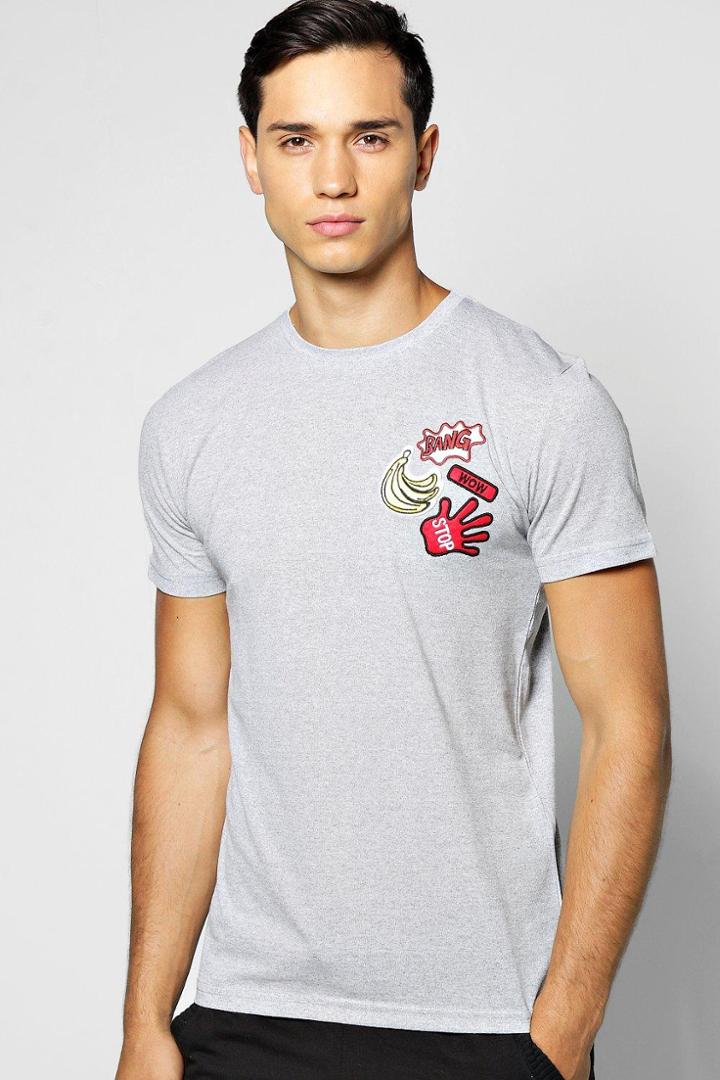 Boohoo Badge Detail T Shirt Grey