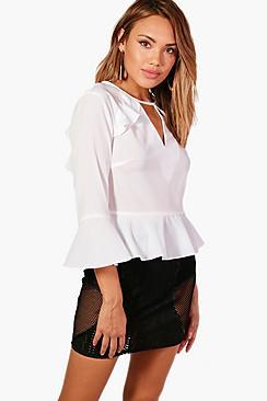 Boohoo Amiee Ruffle Woven Frill Trim Top