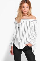 Boohoo Silvia Mixed Stripe Off The Shoulder Top Multi