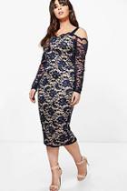 Boohoo Plus Lottie Lace Open Shoulder Midi Dress