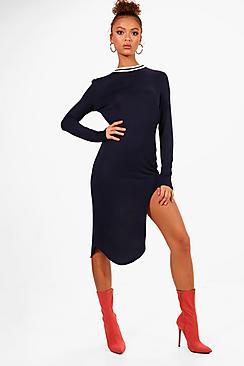 Boohoo Layla Curved Hem Sports Trim Midi Dress