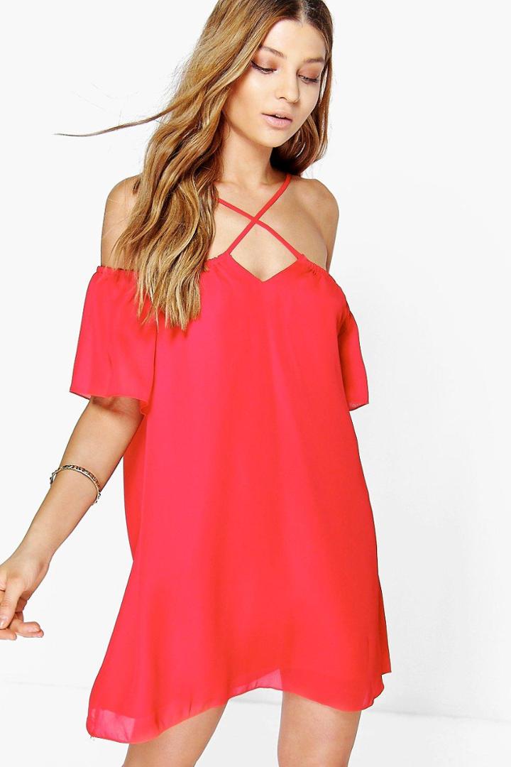 Boohoo Sofie Strappy Swing Dress Poppy