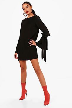 Boohoo Shayna Tie Sleeve Woven Shift Dress