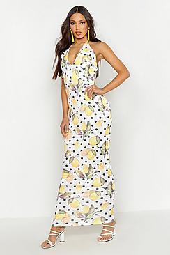 Boohoo Lemon Plunge Halterneck Maxi Dress