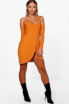 Boohoo Fi Sweetheart Off Shoulder Wrap Midi Dress