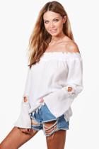 Boohoo Lily Crochet Trim Off The Shoulder Top Ivory