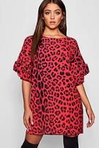 Boohoo Ruffle Sleeve Leopard Print Shift Dress