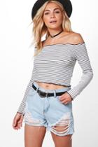 Boohoo Mya High Waist Graduated Distress Denim Shorts Blue