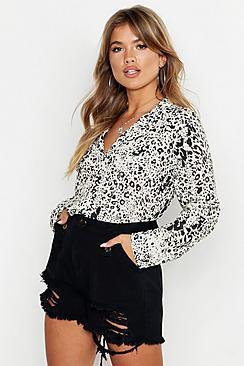 Boohoo Woven Double Pocket Animal Shirt