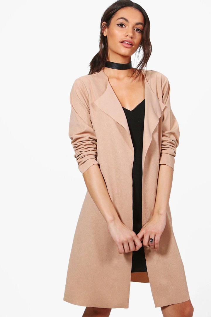 Boohoo Georgina Long Sleeve Belted Duster Stone