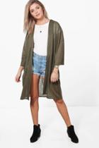 Boohoo Abigail Oversized Midi Kimono Khaki