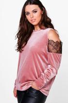 Boohoo Plus Georgie Velvet Cold Shoulder Top Blush