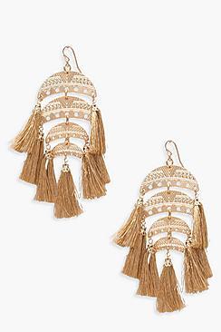 Boohoo Millie Tiered Chandelier Tassel Earrings