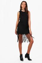 Boohoo Tall Clare Fringe Hem Dress Black