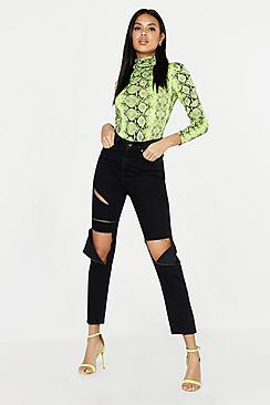 Boohoo High Waist Lazer Cut Mom Jeans