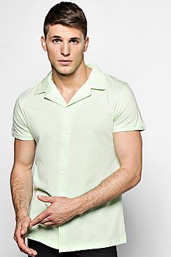 Boohoo Jersey Revere Collar Short Sleeve Shirt