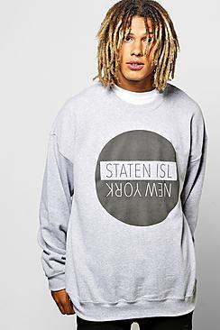 Boohoo Oversized Nyc Flock Print Sweat
