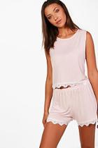 Boohoo Tall Meggan  Lace Trim Pj Shorts Set