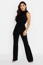 Boohoo Slinky High Neck Ruched Jumpsuit