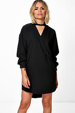 Boohoo Laura Choker Wrap Shirt Dress