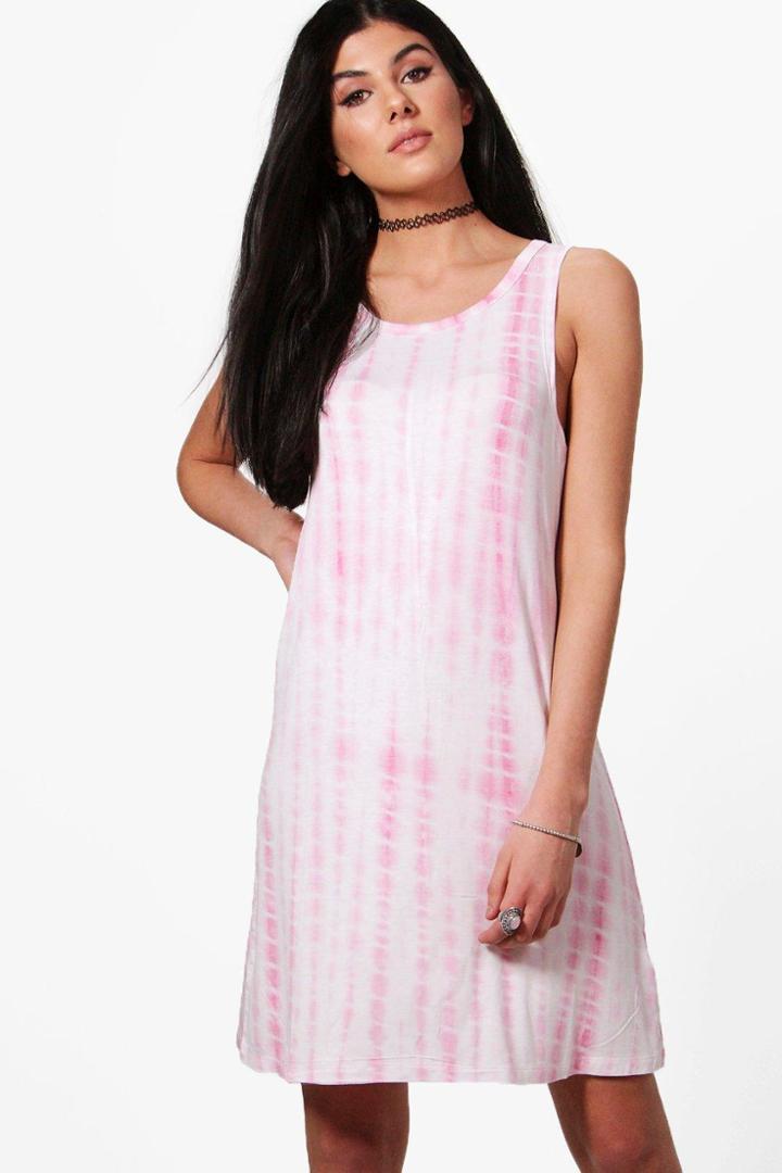 Boohoo Niamh Tie Dye Swing Dress Pink