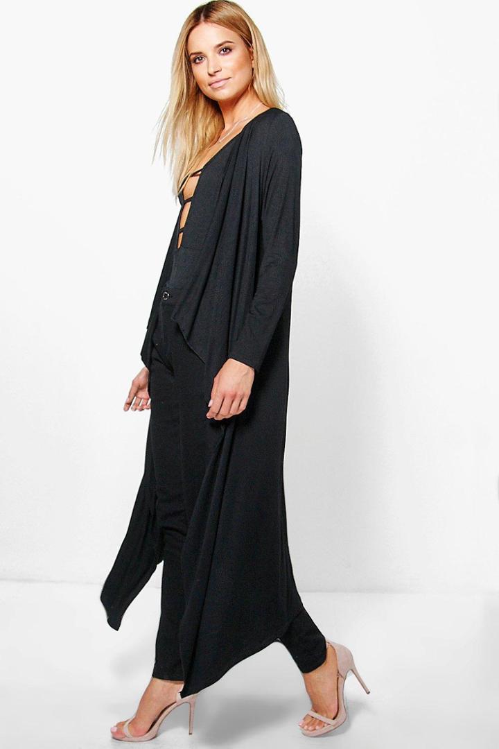 Boohoo Emily Waterfall Jersey Duster Black