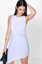 Boohoo Vicky Slinky Gathered Drape Bodycon Dress Sky