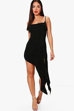 Boohoo Sarah Cowl Neck Drape Detail Bodycon Dress
