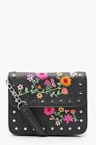 Boohoo Lily Embroidery And Stud Cross Body