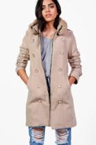 Boohoo Maddison Military Style Coat Stone
