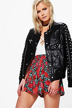 Boohoo Rose Print Flippy Shorts
