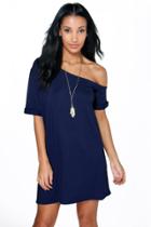 Boohoo Cara Off The Shoulder Slouchy Dress Midnight
