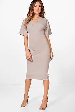 Boohoo Formal Curved Neck Fitted Midi Dress
