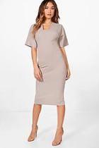 Boohoo Formal Curved Neck Fitted Midi Dress