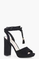 Boohoo Beatrice Plaited Wrap Strap Platform Heels Black