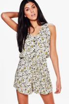 Boohoo Jenny Printed Floral Playsuit Green