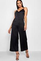 Boohoo Lena Strappy Cami Luxe Satin Wide Leg Jumpsuit
