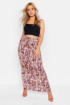 Boohoo Plus Pink Snake Maxi Skirt