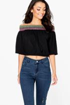 Boohoo Tall Mabelle Off The Shoulder Woven Trim Top Black