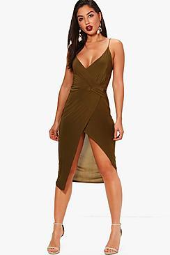 Boohoo Maria Slinky Wrap Detail Midi Dress