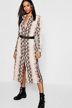 Boohoo Tall Snake Oversized Shirt Dress