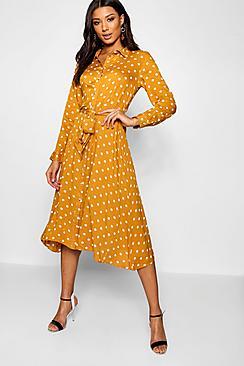 Boohoo Woven Midi Shirt Dress Spot Print