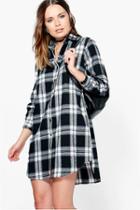 Boohoo Anvi Monochrome Check Dip Back Shirt Dress Black